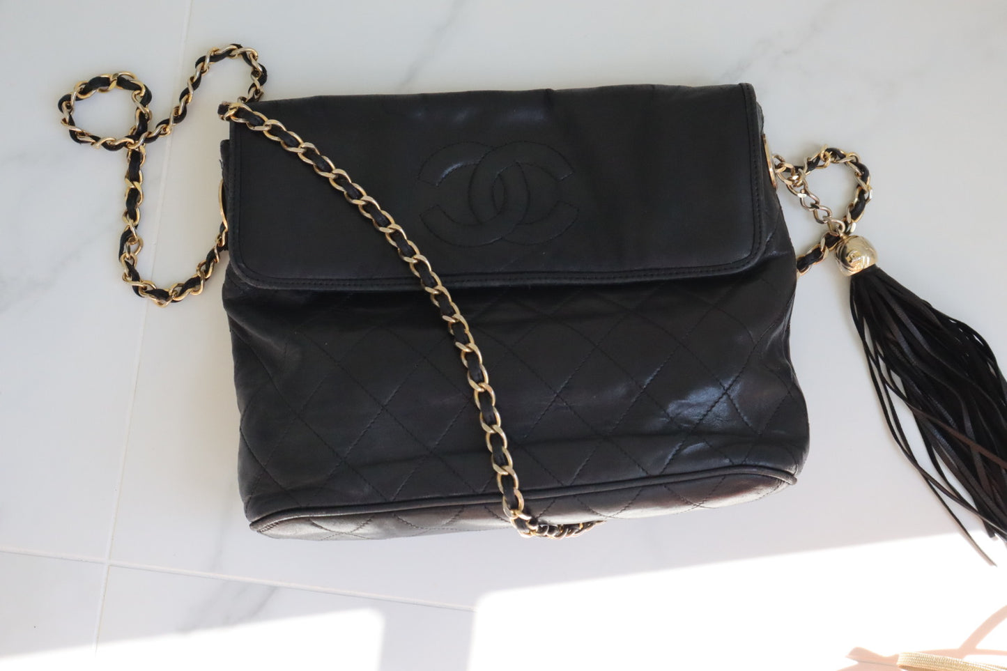 Chanel Vintage Chanel CC Pocket & Tassel Charm White Lambskin Leather